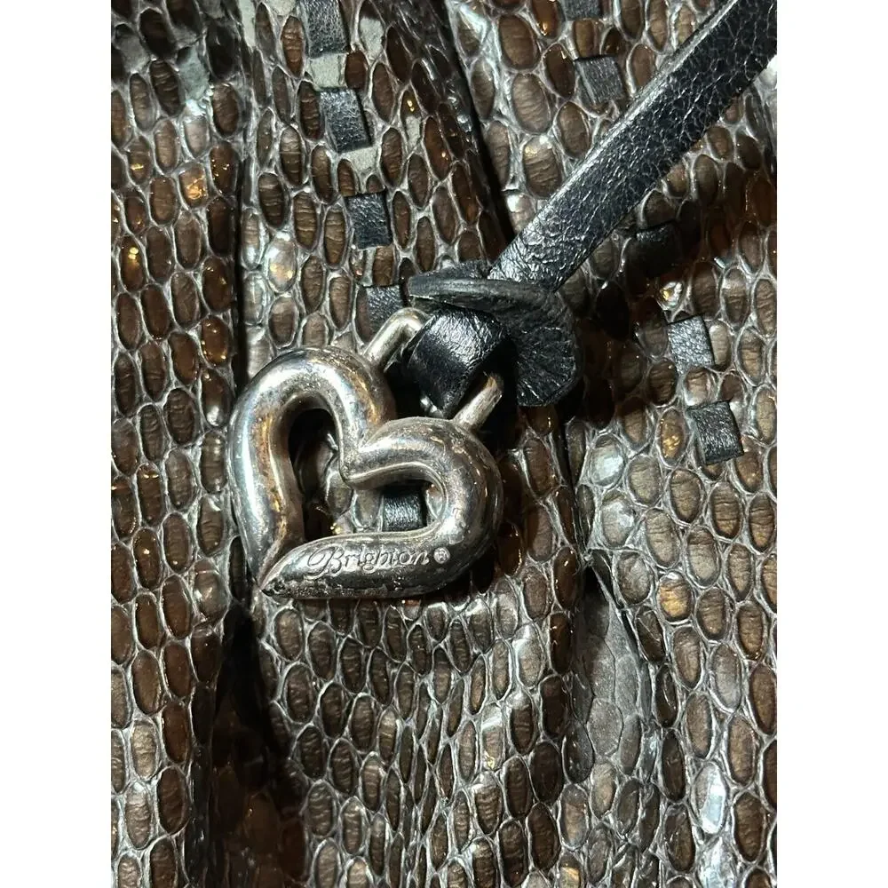 Brighton Breelan Python Snake Embossed Leather Handbag Purse Hobo Brown Grey